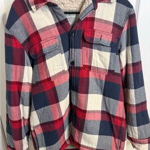 Hollister Plaid Sherpa-Lined Jacket - Red, Navy & Cream